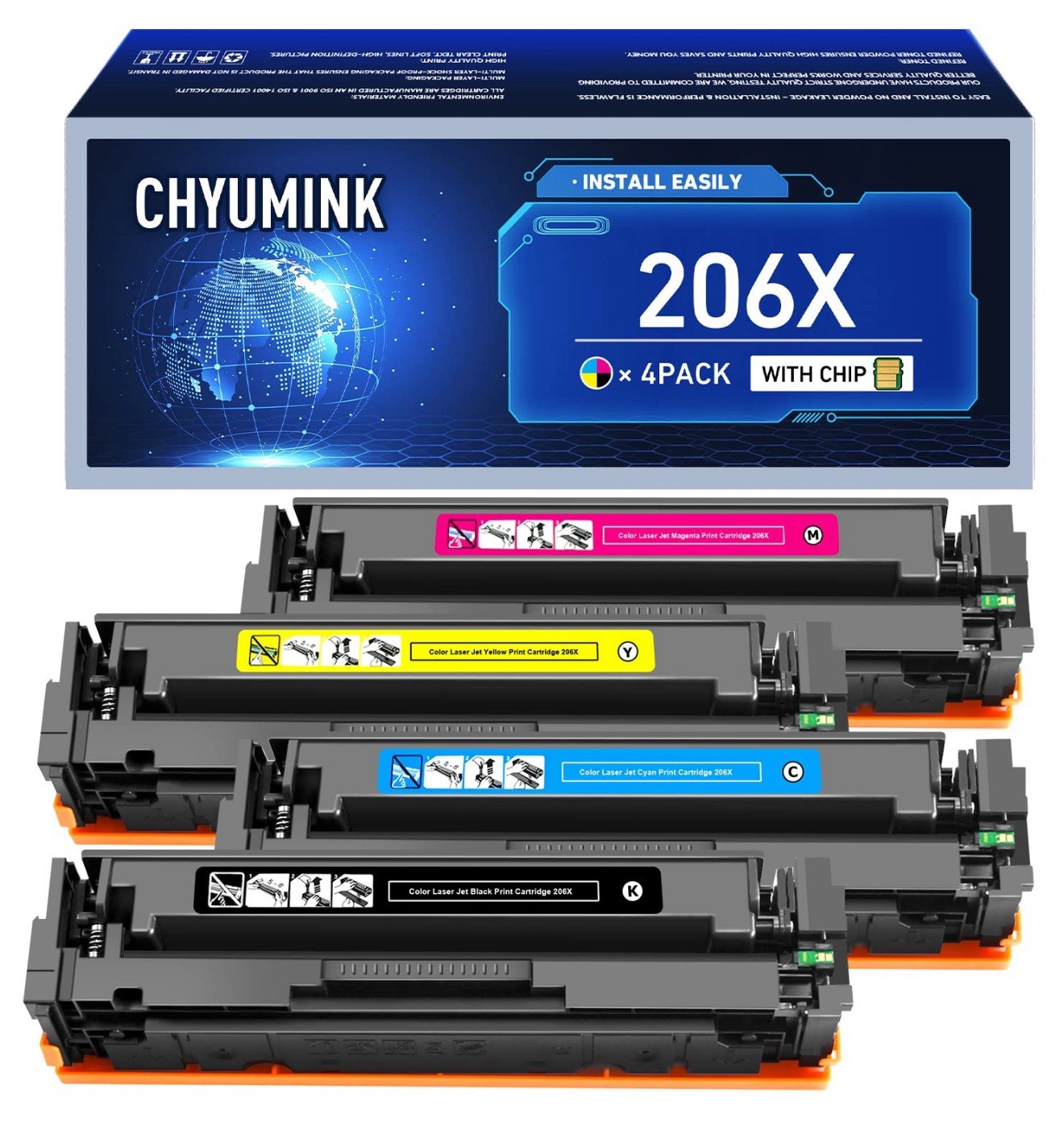 206X Toner Cartridges 4 Pack with Chip and Upgrade Device Compatible Replacem...