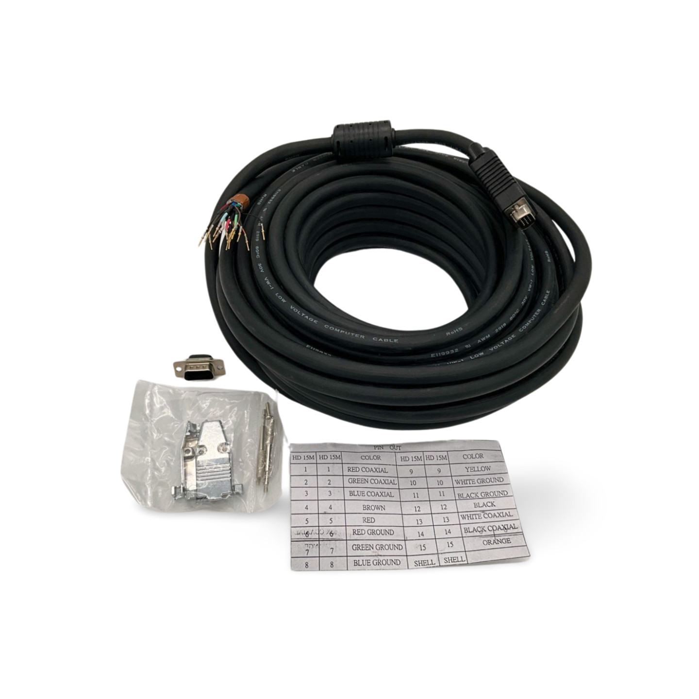 50ft UXGA SVGA Monitor Cable HD15 Male to Male with Conduit Feed - Black