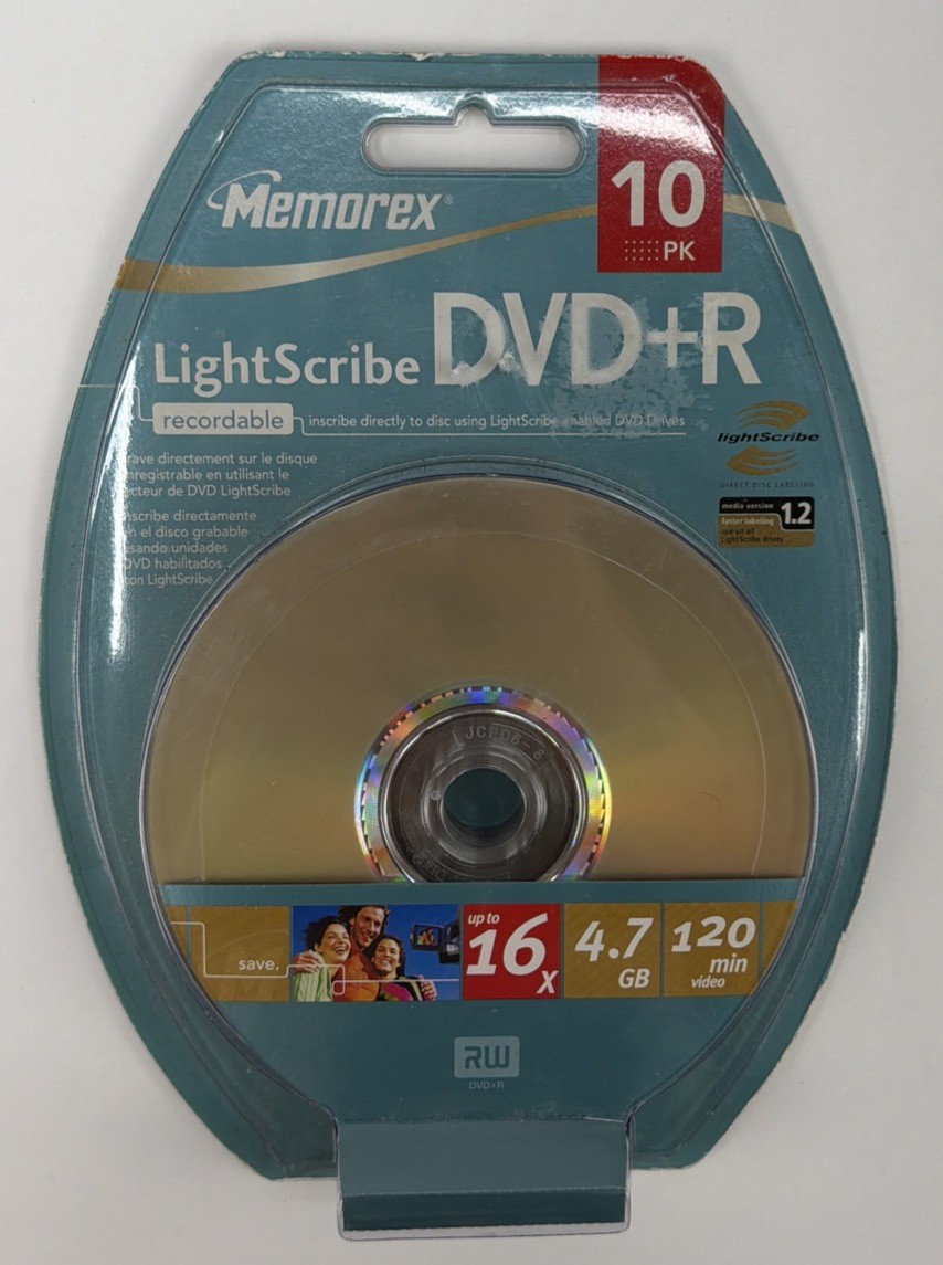 Memorex LightScribe DVD+R 10 Pack New, 4.7 GB 120 Minutes Video 16X 