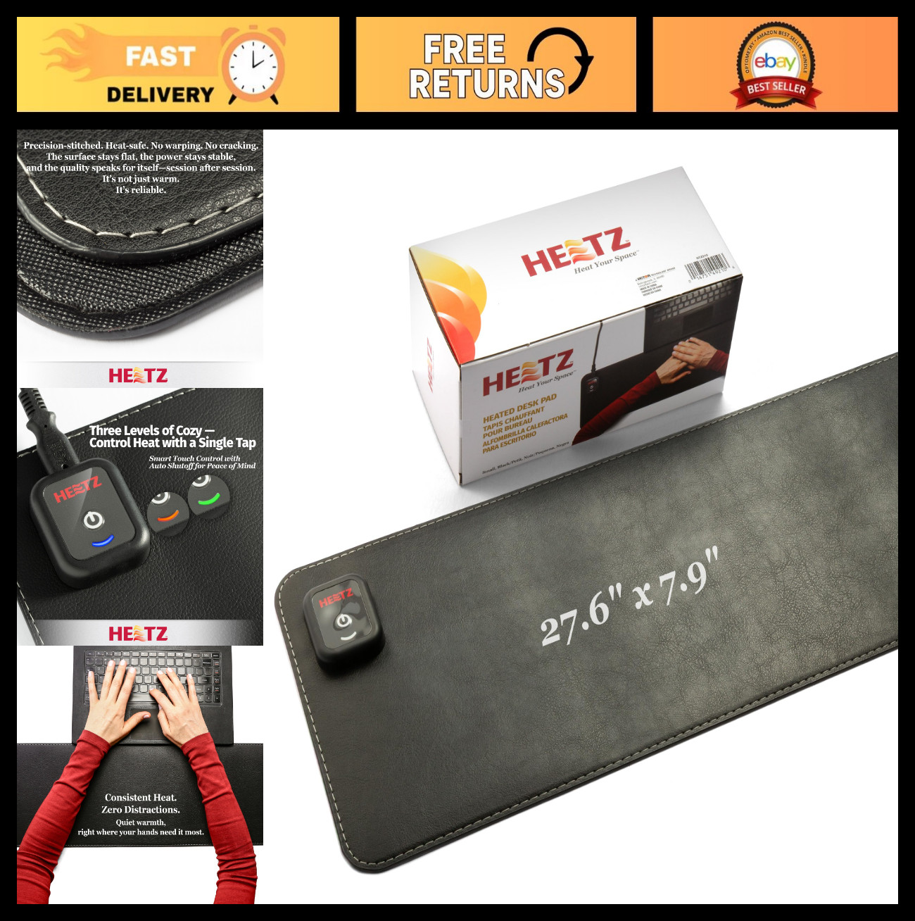 Heated Desk Pad - Small Black Electric Warmer for Comfort & Productivity