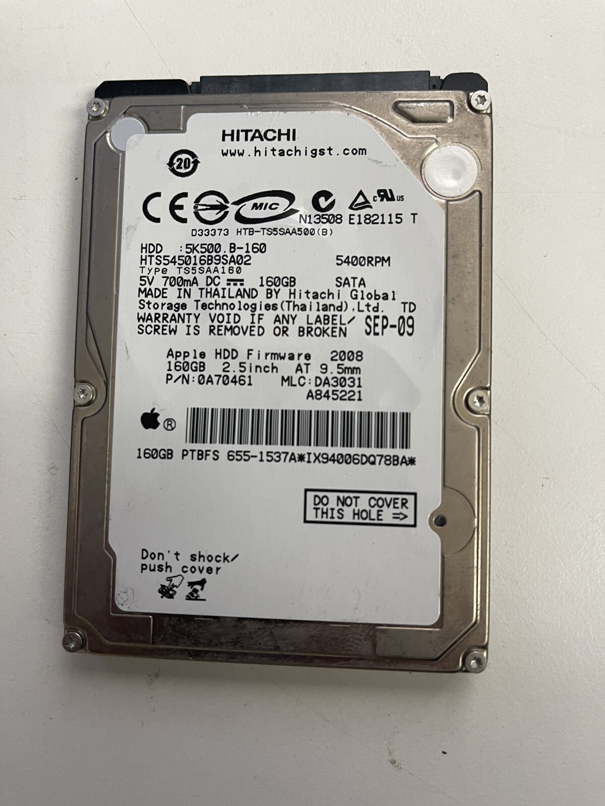 HITACHI 160GB SATA 5K500 B-160 5400RPM HTS545016B9SA02 From Apple HDD