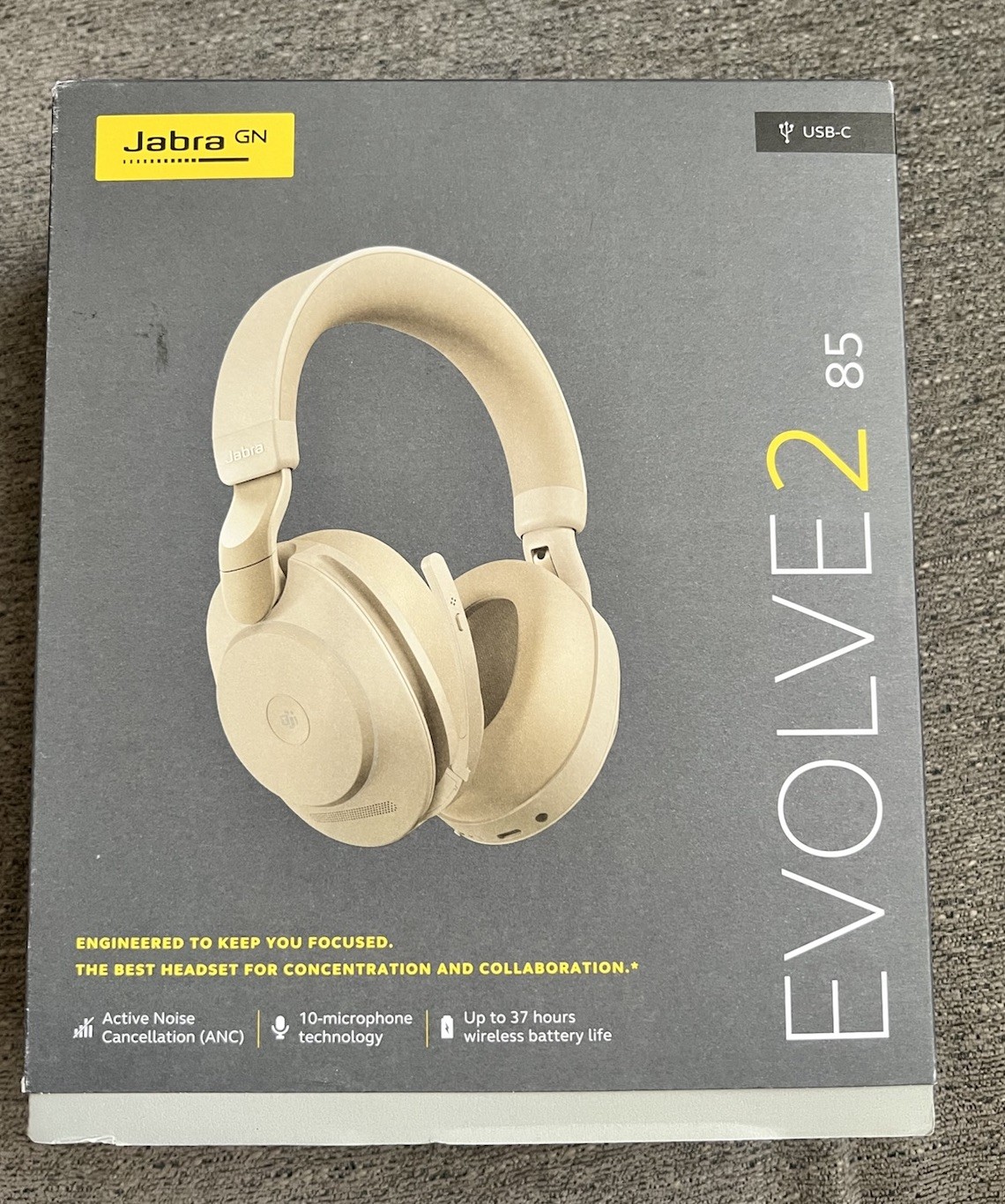 Jabra Evolve2 85 Link380c MS Stereo Beige Wireless Headset ANC 10-Mic Teams