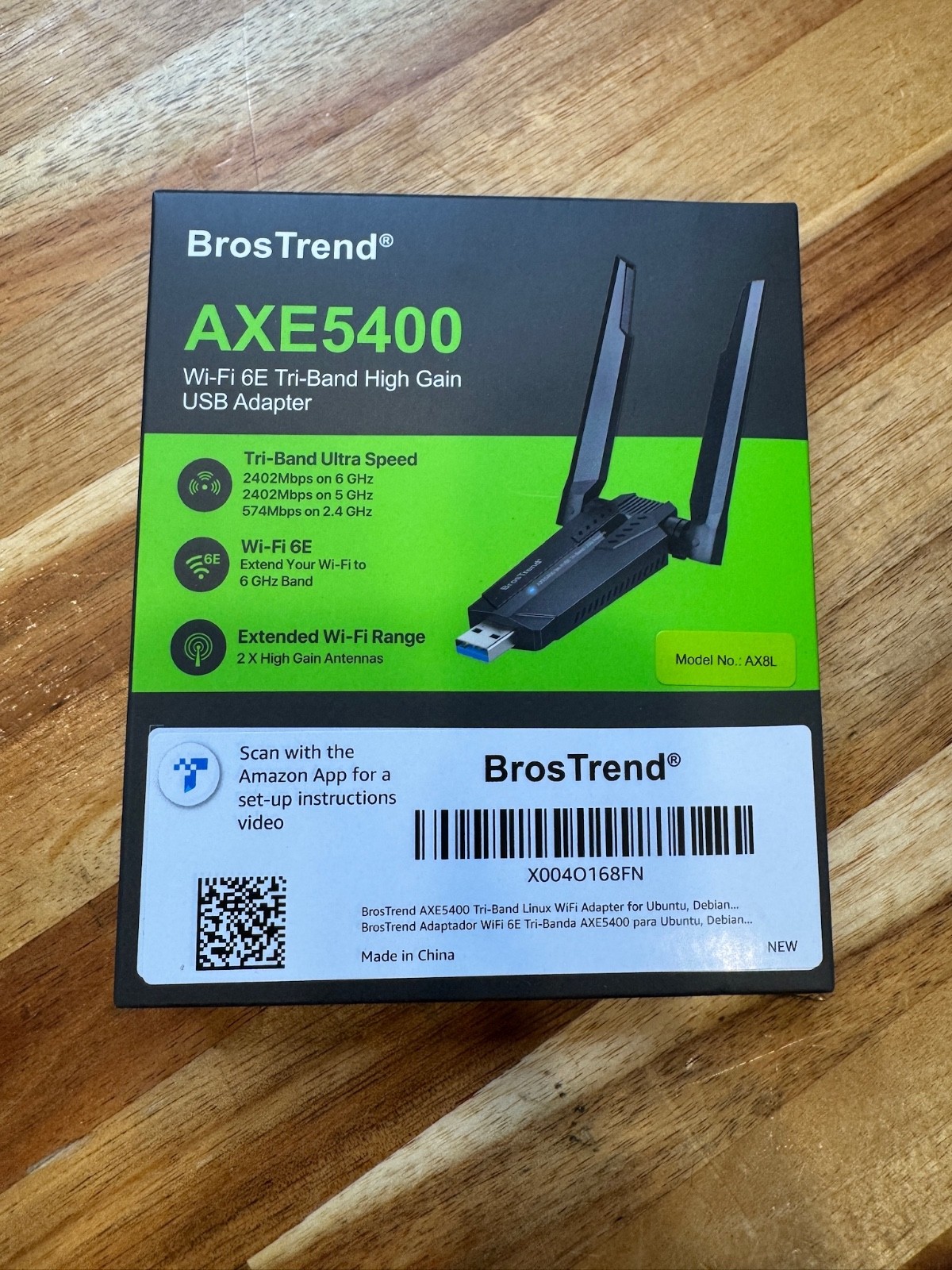 BrosTrend AXE5400 WiFi 6E USB Adapter Tri-Band 6GHz 5GHz 2.4GHz AX8