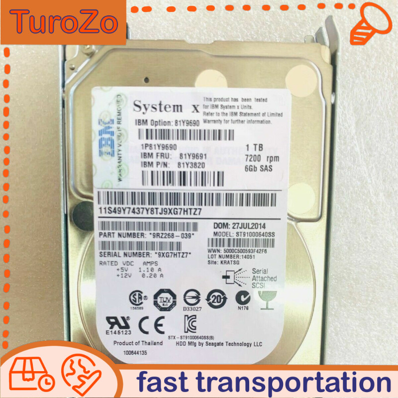 New IBM 81Y9690 81Y9691 81Y3820 IBM 1TB 7.2K 6GBPS 2.5IN SFF NL SAS HARD DRIVE