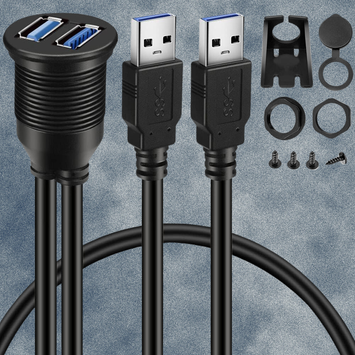 2 Ports Dual USB 3.0 Male to USB 3.0 Female AUX Flush Mount Car Mount