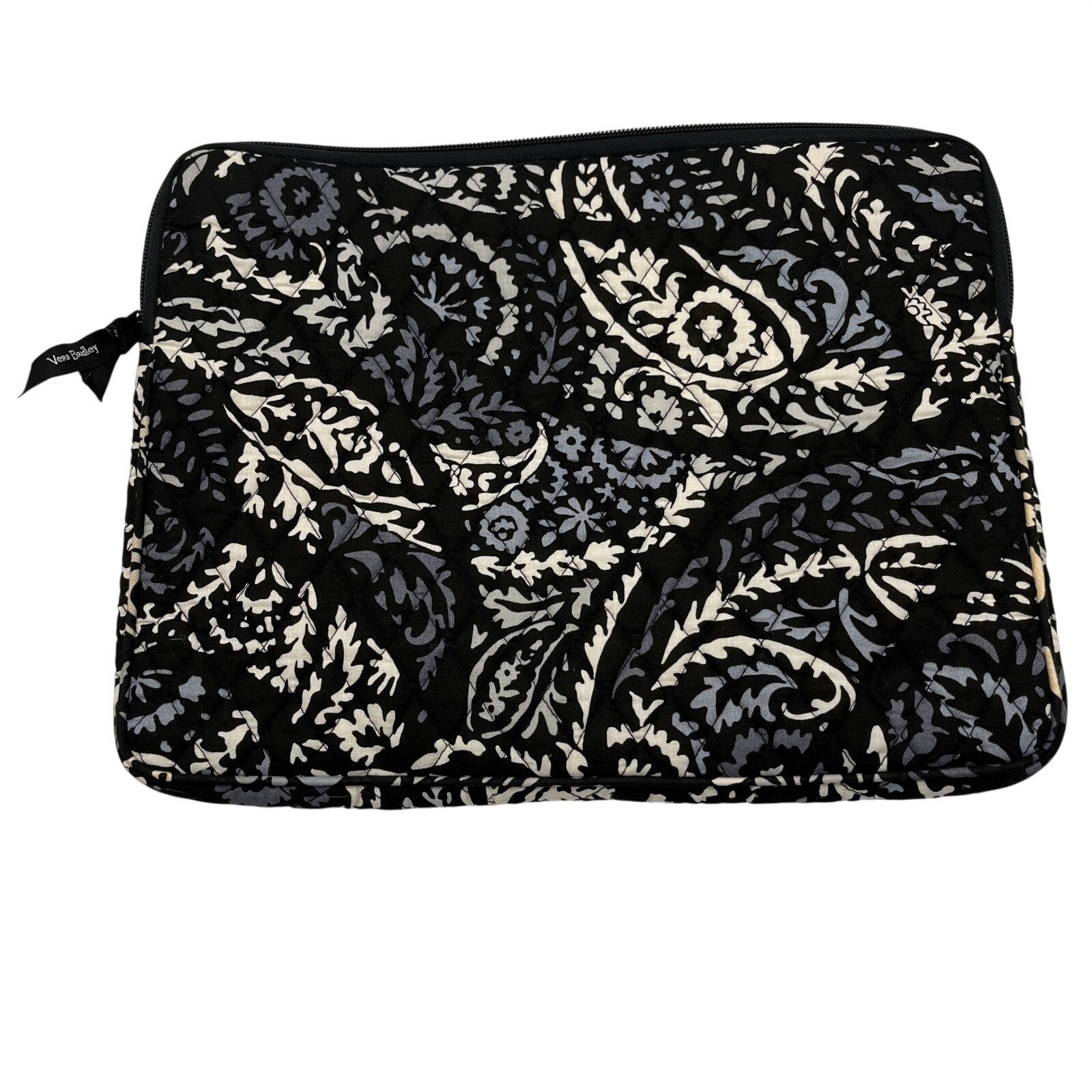 Vera Bradley Laptop Sleeve Womens OS Black Paisley Quilted Padded Zip Case Bag