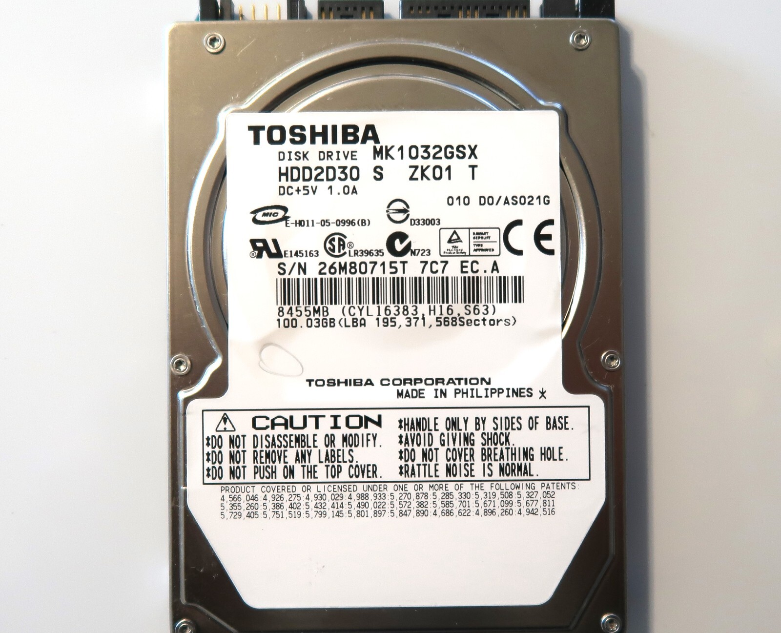 Toshiba MK1032GSX (HDD2D30 S ZK01 T) 010 D0/AS021G Sata 100gb 2.5" Philippines