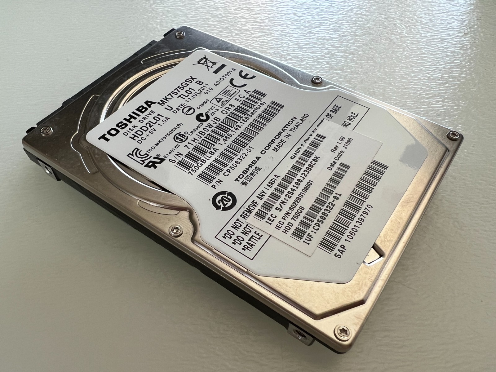 Toshiba MK7575GSX 750GB 2.5" SATA Laptop Hard Drive HDD Tested