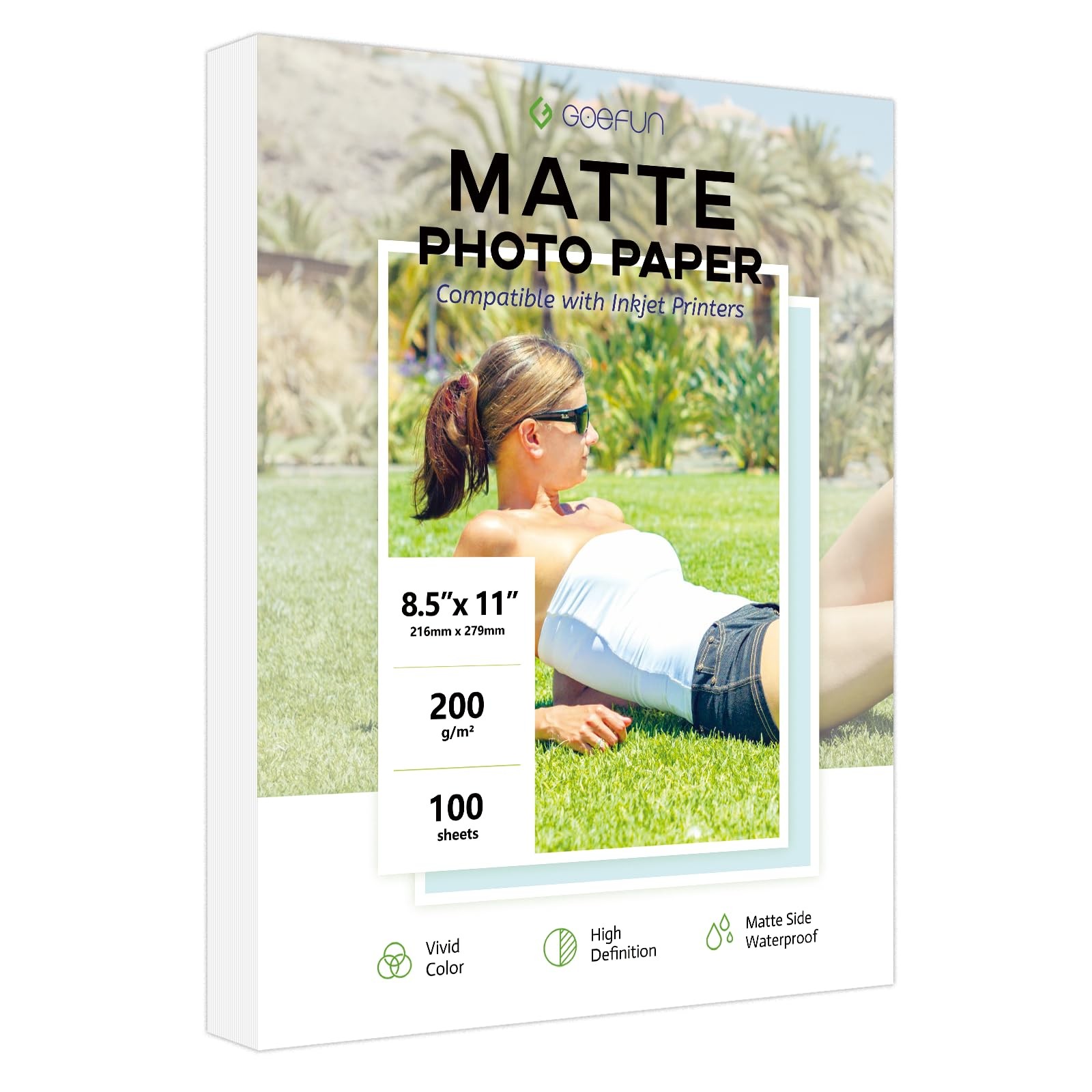 100 PCS Matte Photo Paper 8.5x11 Inch 54LB 200 GSM Inkjet Printer Dye Ink
