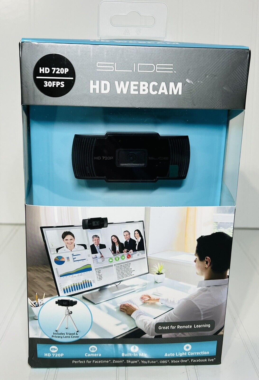 SLIDE WB12 USB 2.0 WebCam HD 720 30 FPS NIB Mic Gaming Remote Learning w Tripod