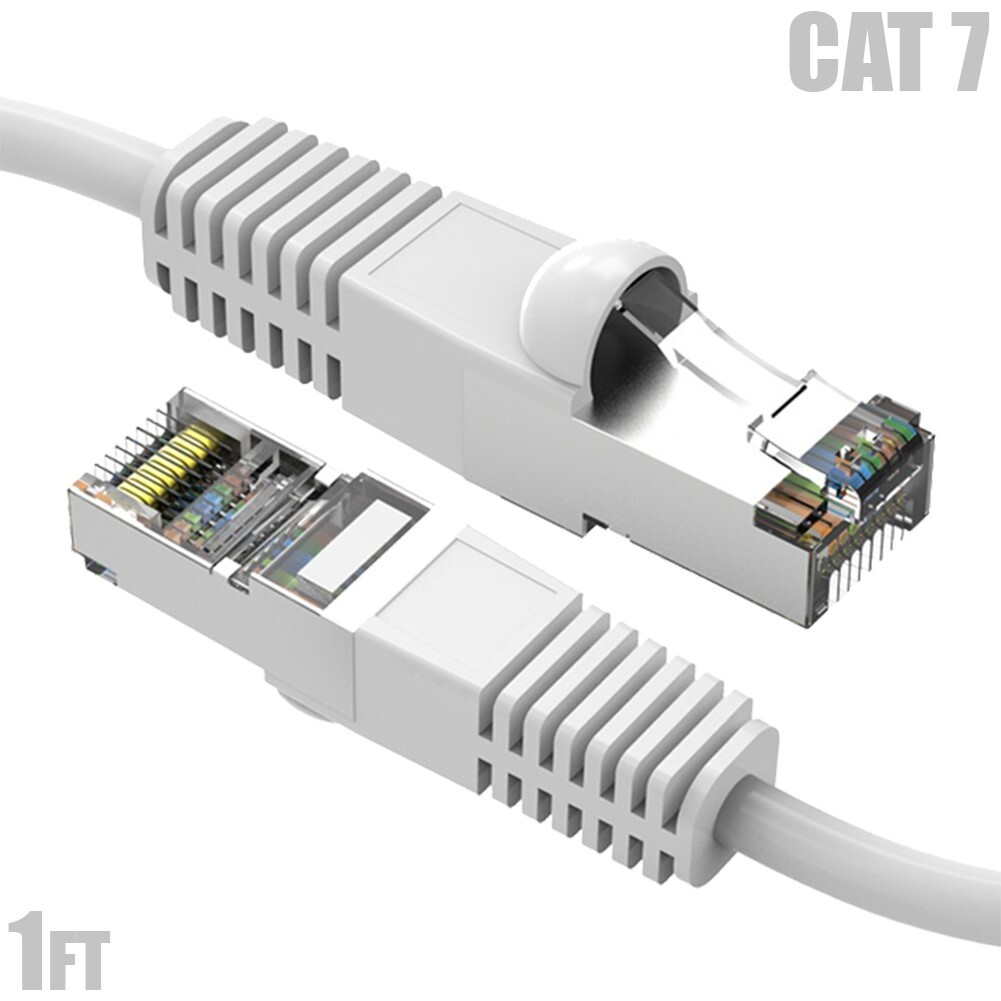 1-100FT Cat7 RJ45 Network LAN Ethernet SSTP Shield Patch Cable Copper White LOT