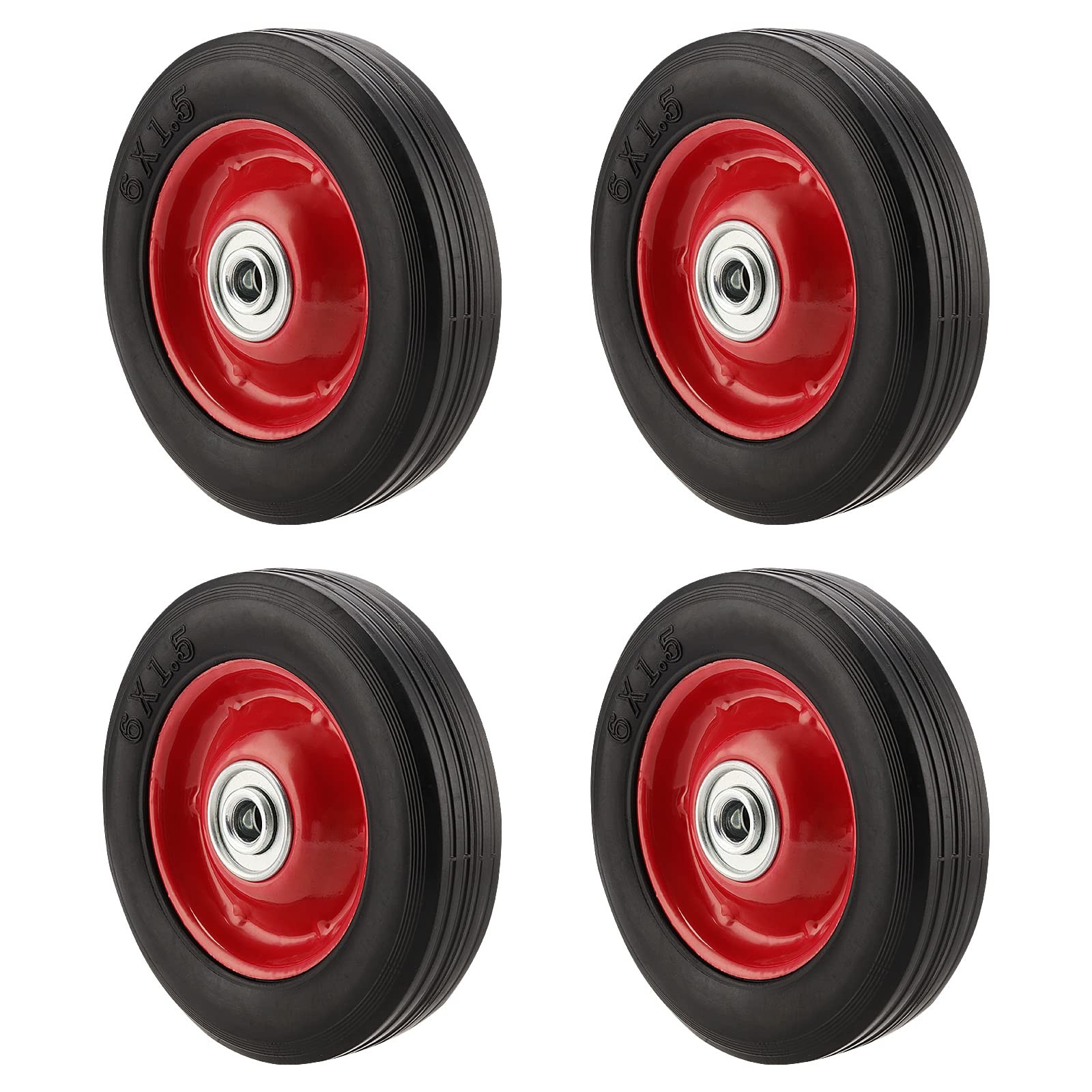 4-Pack 6-inch Solid Rubber Replacement Tires with 5/8-inch Axle Flat Free