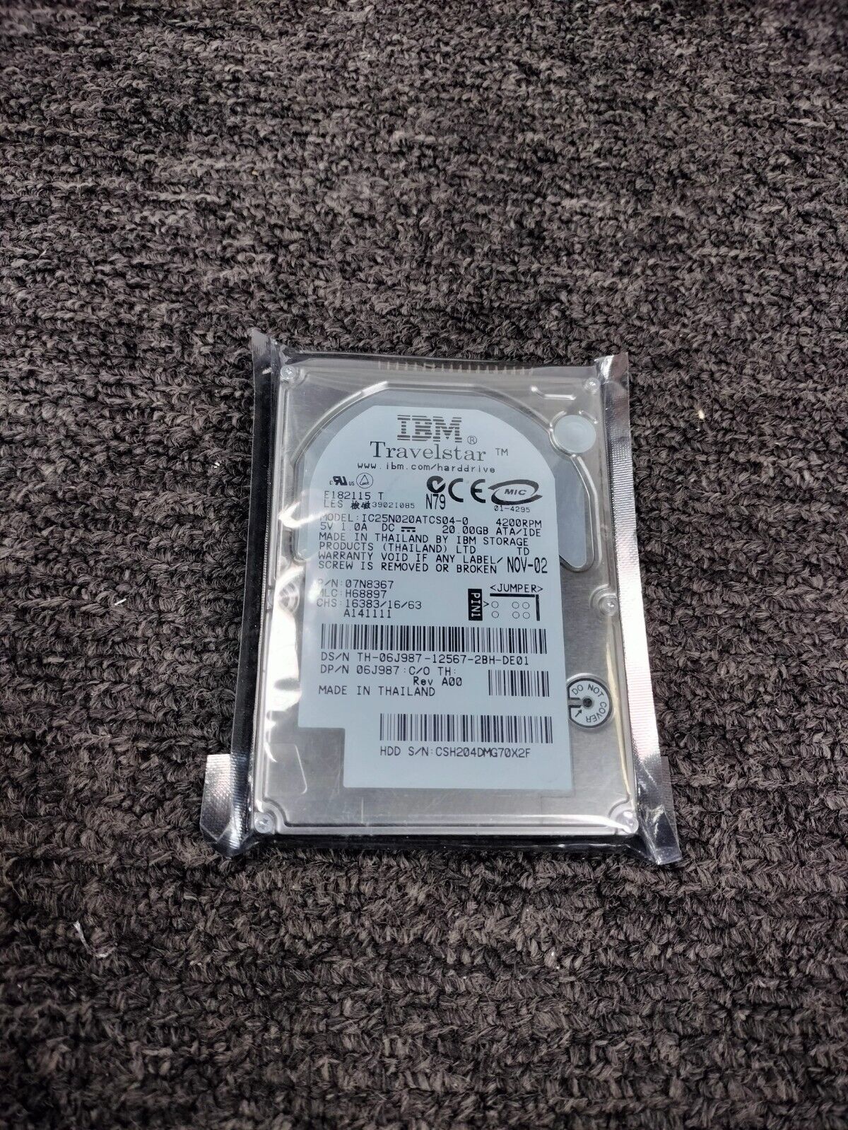 IBM TRAVELSTAR (IC25N020ATCS04-0) 20GB Hard Drive (P/N:07N8367)