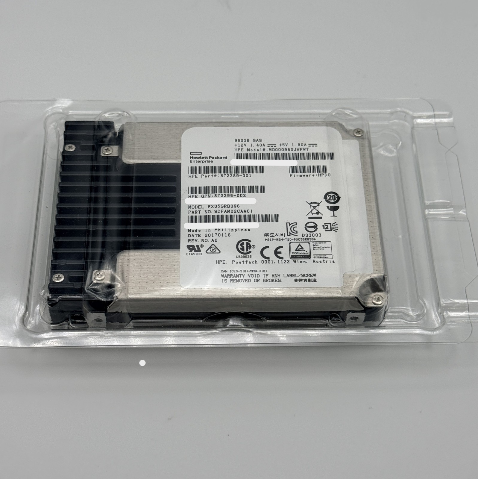 HPE 960GB SAS 12G 2.5" SSD 872389-001 872396-002 PX05SRB096 MO000960JWFWT