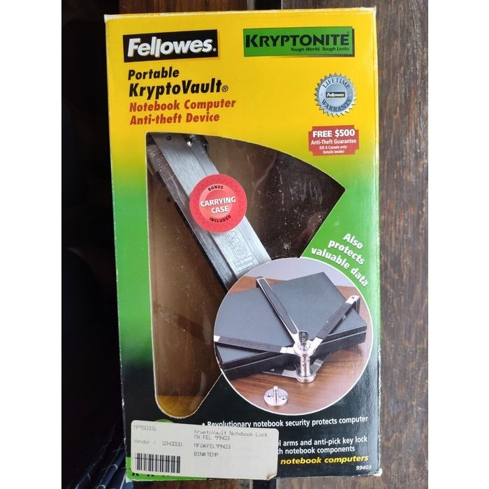 Fellowes Kryptonite Portable Krypt Vault Notebook Computer Anti Theft Device