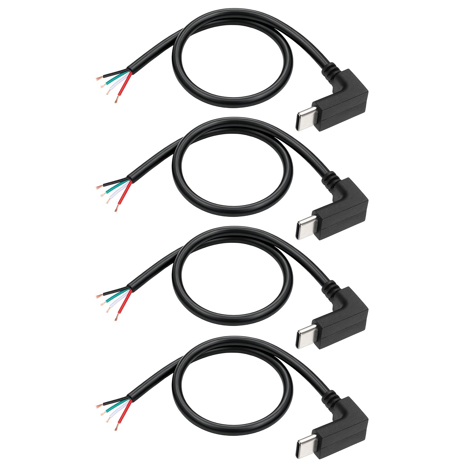 4Pcs 0.20m/0.66Ft 90 Degree USB C Pigtail Cable, 5V 2.4A Type C to 4 Pin, Black