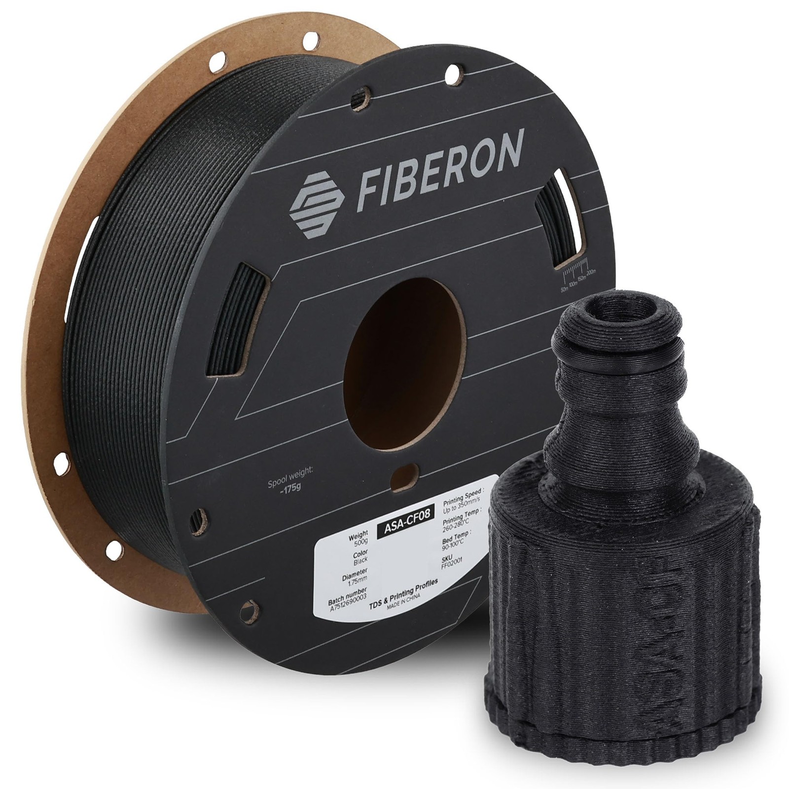 Polymaker Fiberon ASA-CF08 Carbon Fiber ASA Filament 1.75mm, Black, 0.5kg