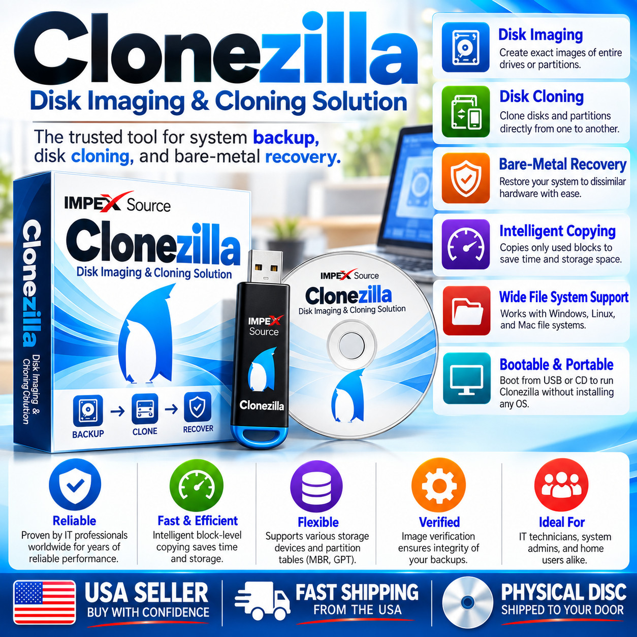 CloneZilla Hard Disk Partition Clone Backup software With USB & DVD GPL License
