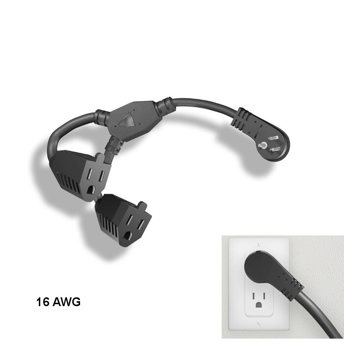 LOT 10pcs 1ft 16 AWG Low Profile Angled Power Y Cord NEMA5-15P to NEMA5-15R x2