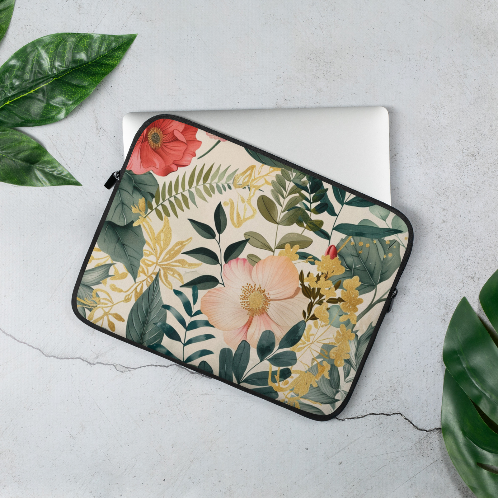 Floral Laptop Sleeve 13" 15" Neoprene Protection Case Zipper Padded Elegant