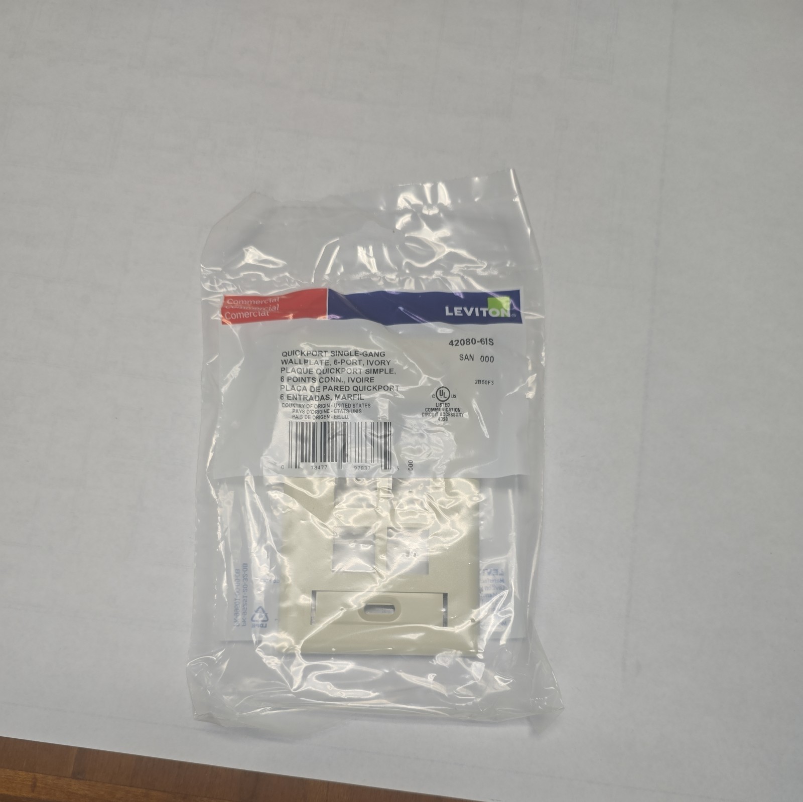 Leviton Ivory Quickport 6-Port ID Window Flush Wallplate 1-Gang Cover 42080-6IS