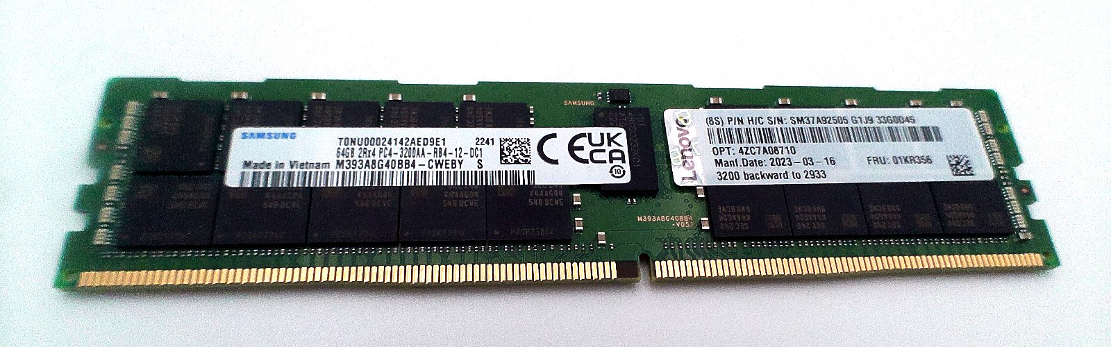 SAMSUNG 64GB PC4-25600 DDR4-3200MBPS 2RX4 ECC MEMORY(M393A8G40BB4-CWEGY)