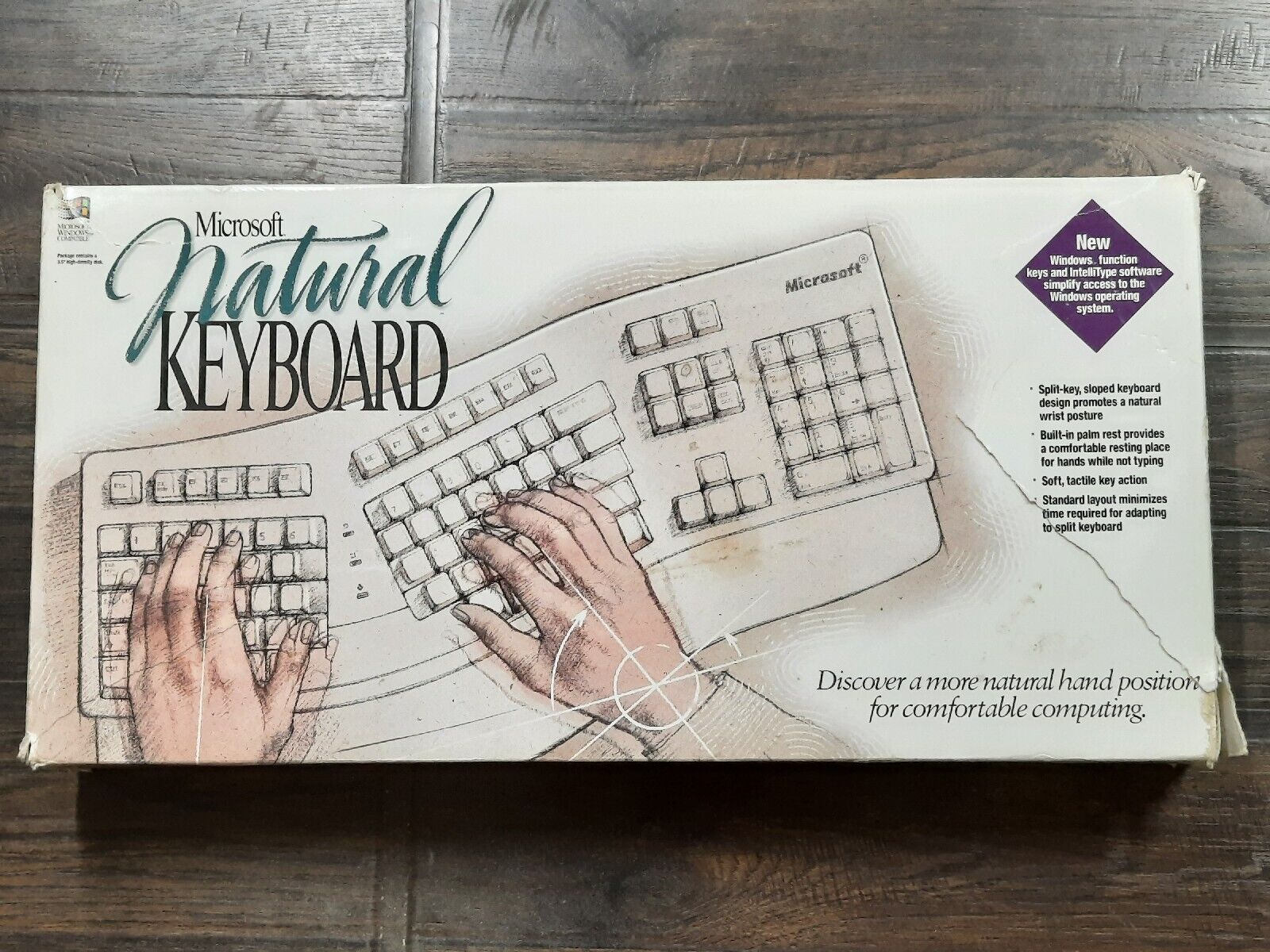 Vintage Microsoft 1994 Ergonomic Natural Keyboard In Original Packaging. Used