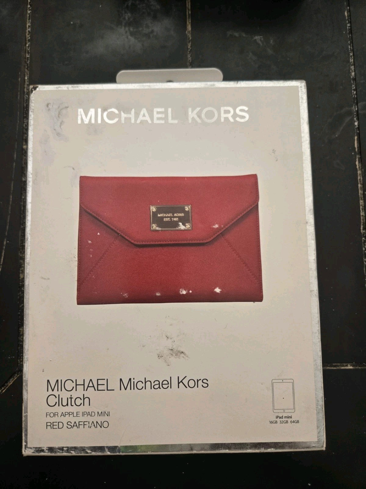 Michael Kors iPad Mini Clutch Case Red Saffiano Leather Tablet Display Holder