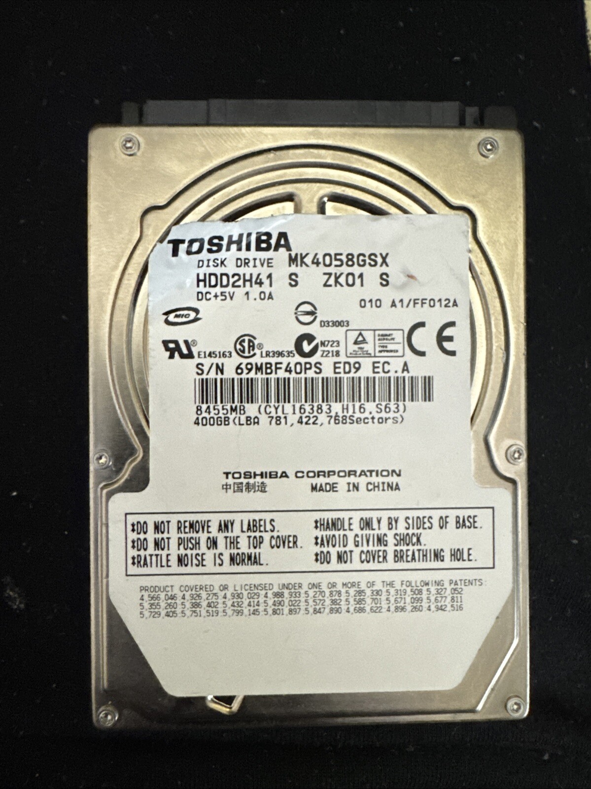 Toshiba MK4058GSX  400GB Internal 5400RPM 2.5" (HDD2H41) HDD