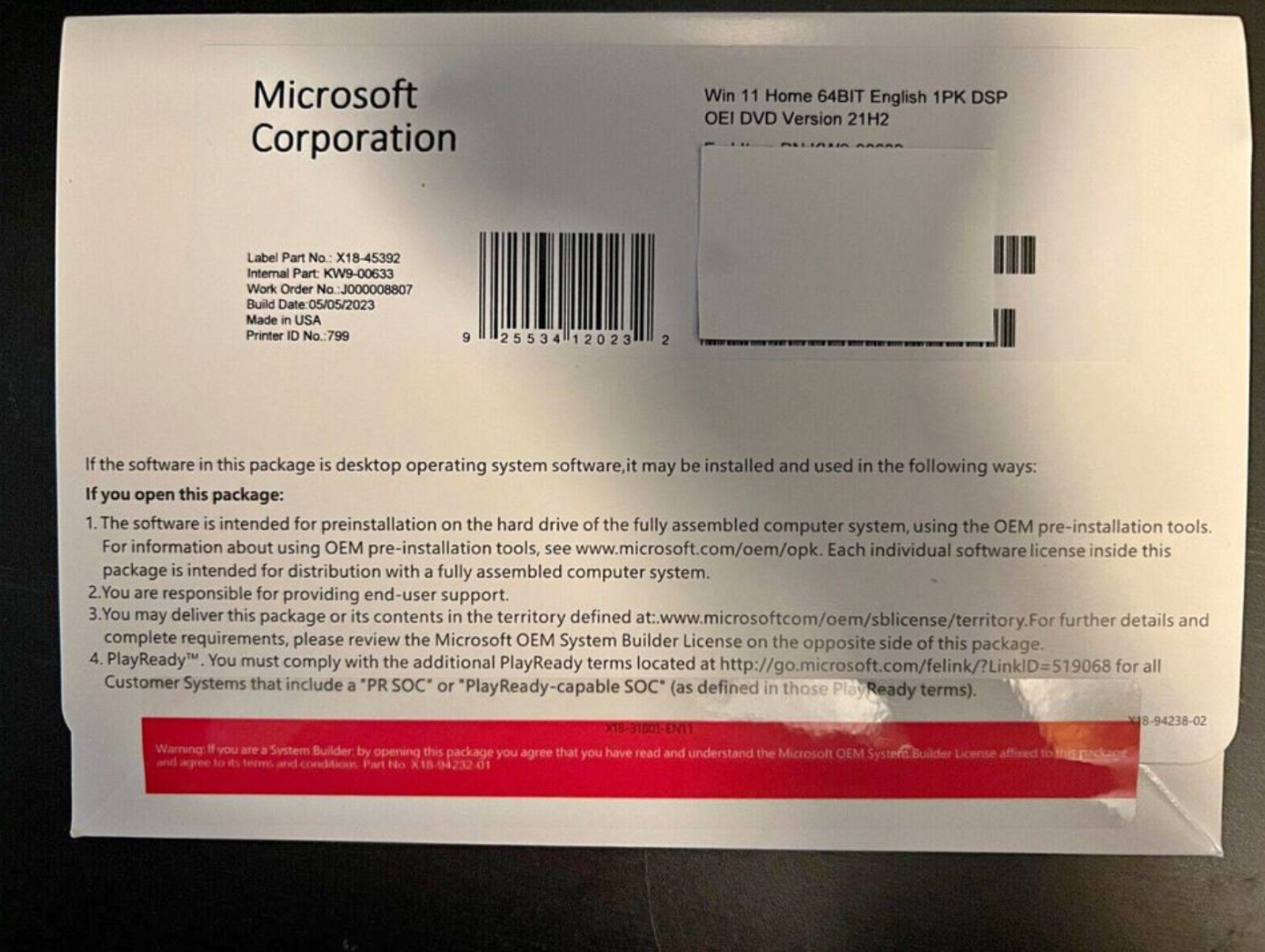 Microsoft Windows 11 Pro 64-Bit, DVD Included Product Key  (FREE SHIPPING)
