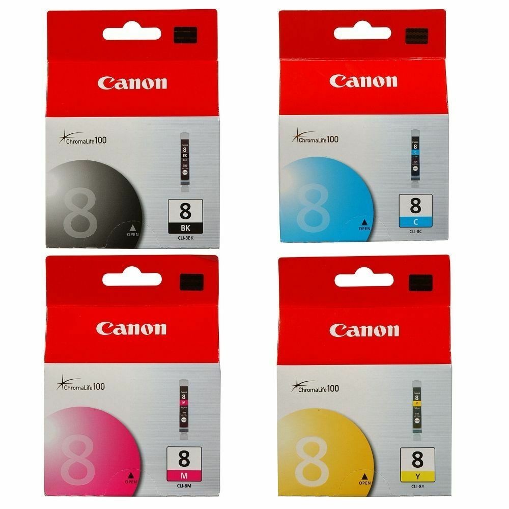 Set of 4 New Genuine Factory Sealed Canon 8 Inkjet Cartridges