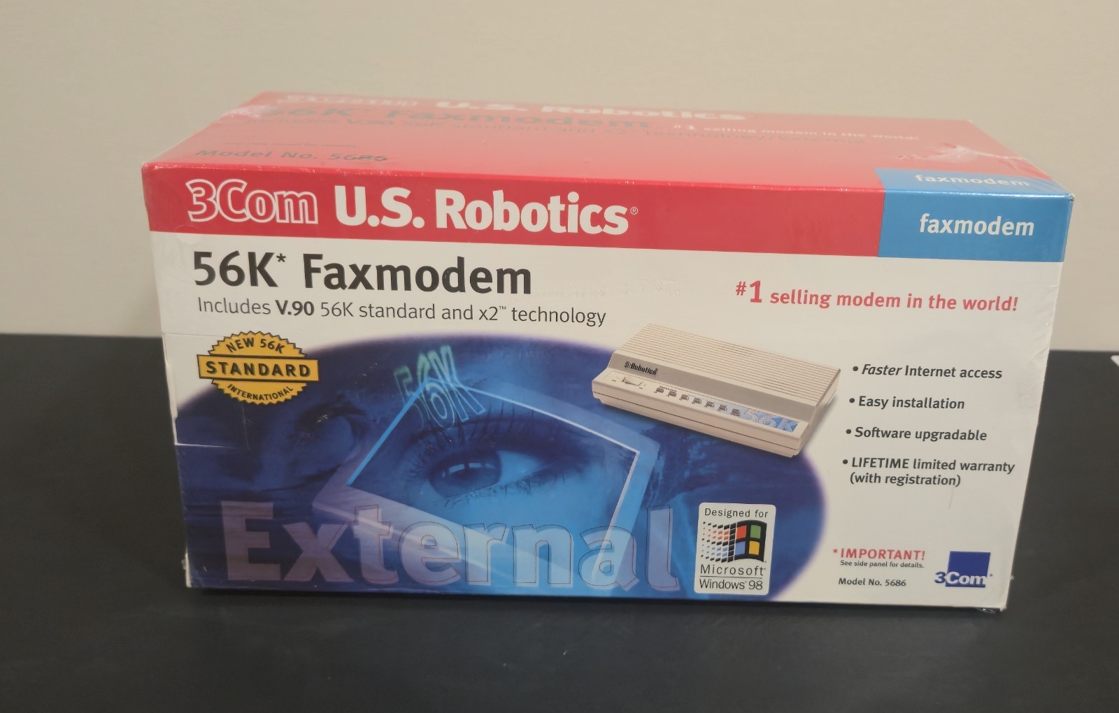New Sealed 3Com U.S. Robotics 56K External Faxmodem Model 5686 V.90