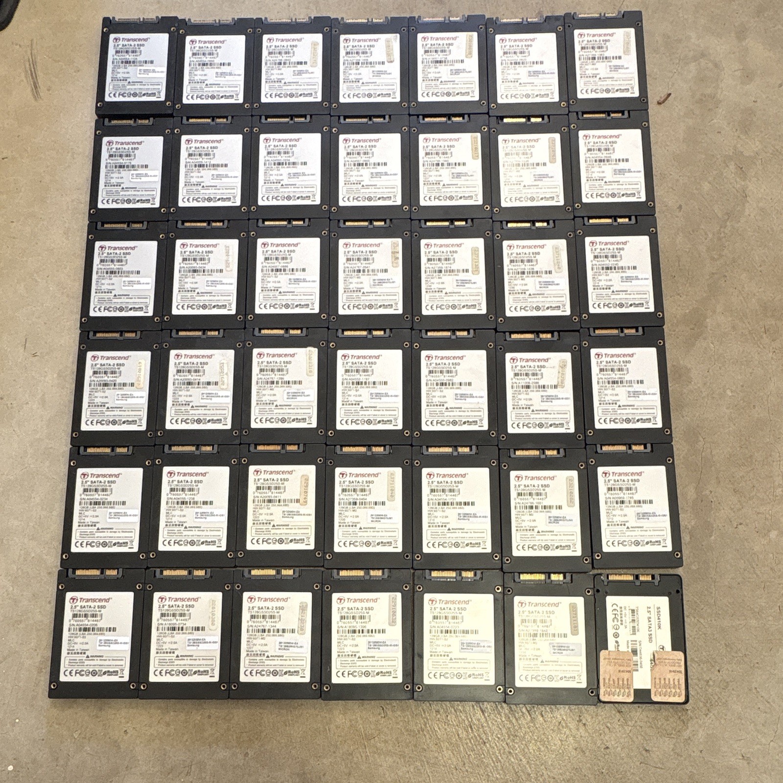 Lot of 41 Transcend 128GB 2.5” SATA-2 SSD Drives.