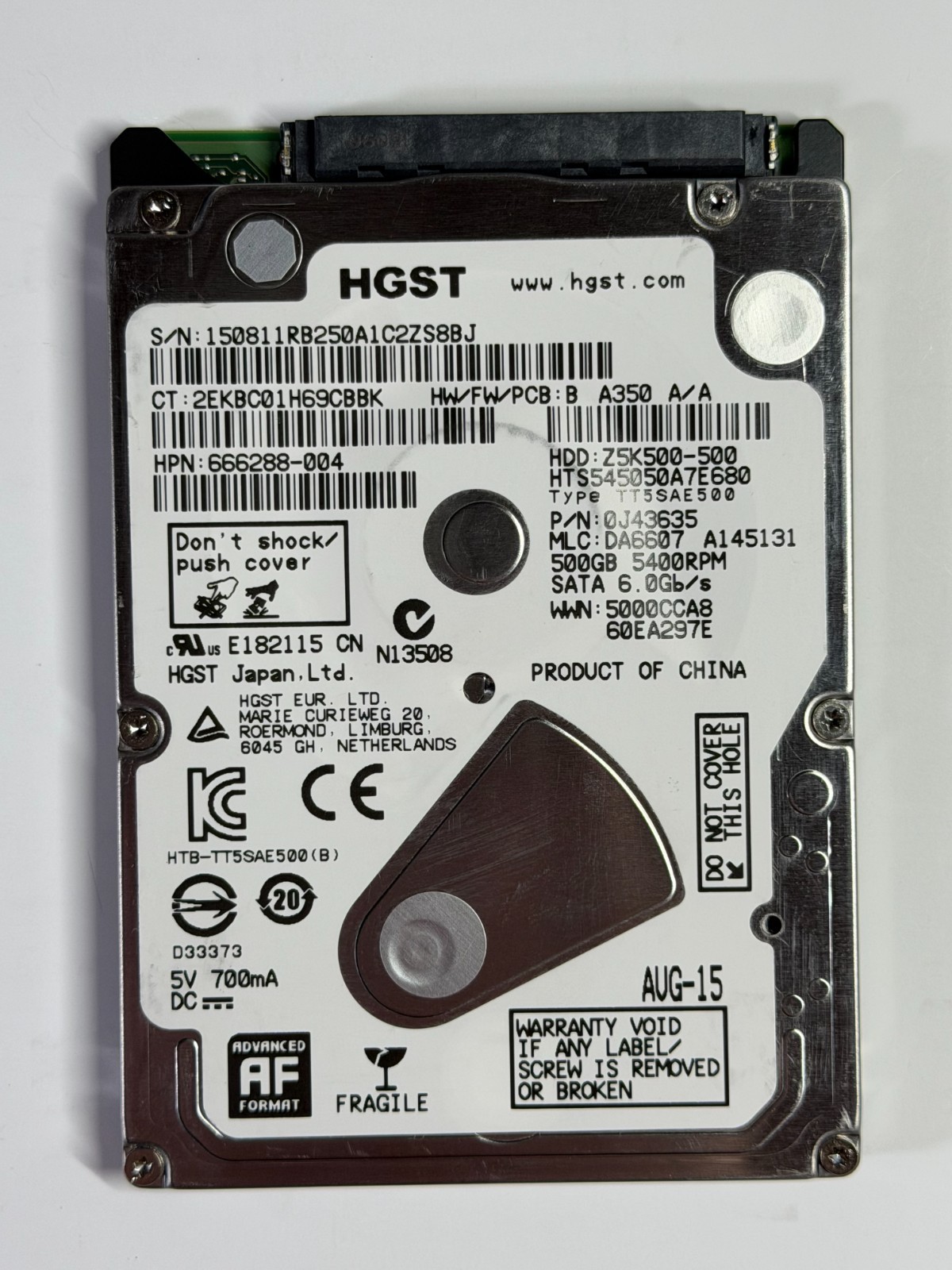 HGST Travelstar Z5K500 HTS545050A7E680 500GB 2.5" SATA HDD Tested Good
