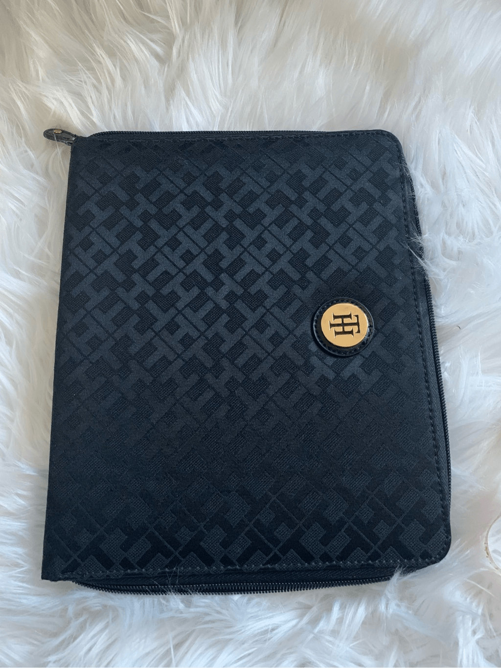 Tommy Hilfiger black and gold tablet cover storage Travel case