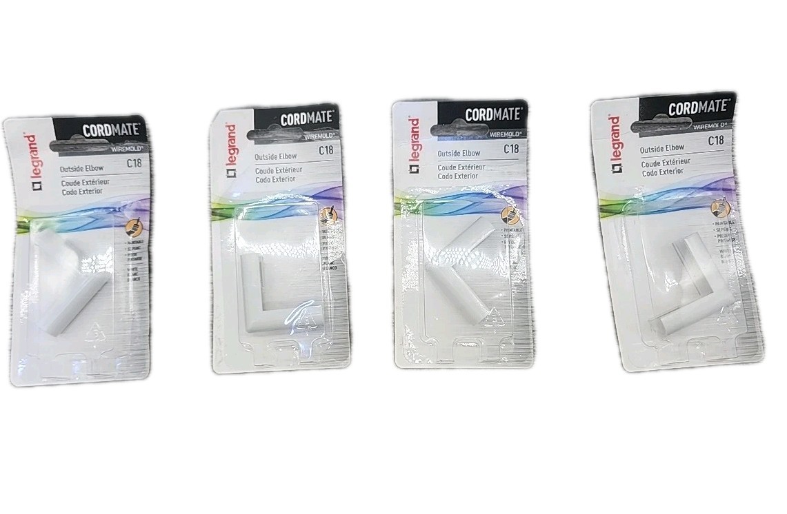 Legrand Wiremold CordMate Cord Cover Outside Elbow White C18 Lot of 4 [132]