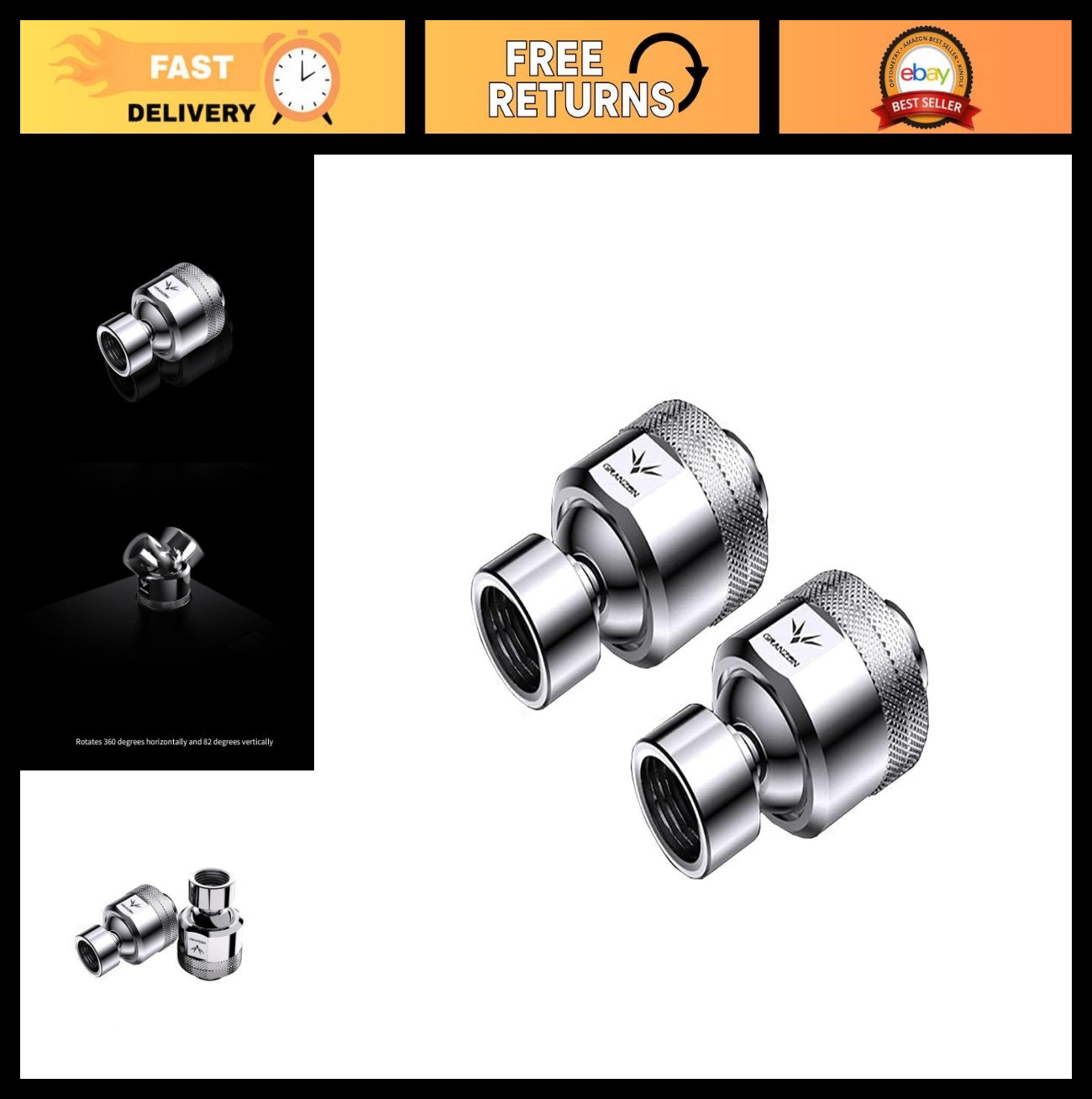 2-Pack G1/4" Male to Female 90°/45° Rotary Elbow Connectors for PC Water Cooling
