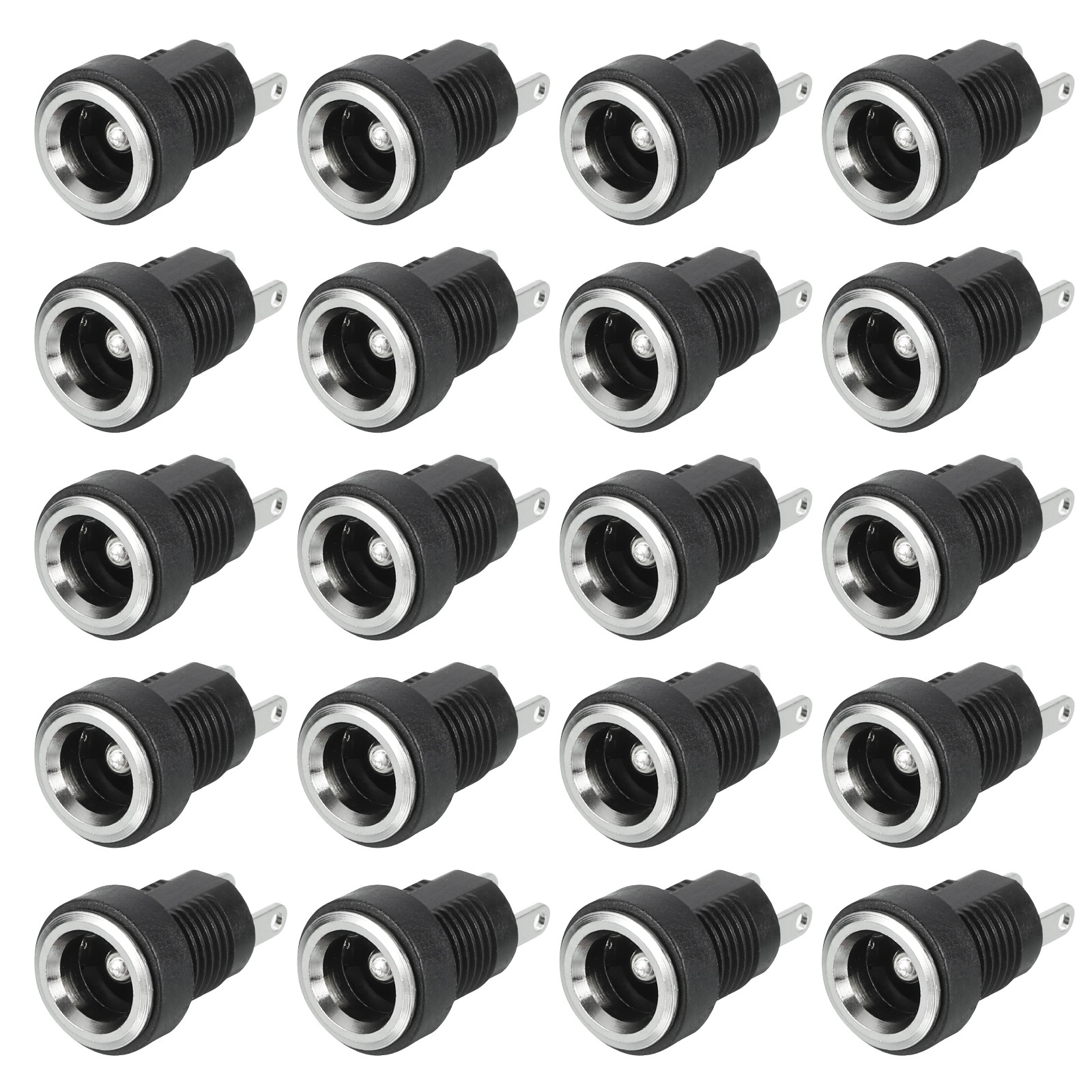 20pcs DC5521 Power Jack, 30V 0.5A 10x10x18mm 2 Pin with Nut Washer, Black