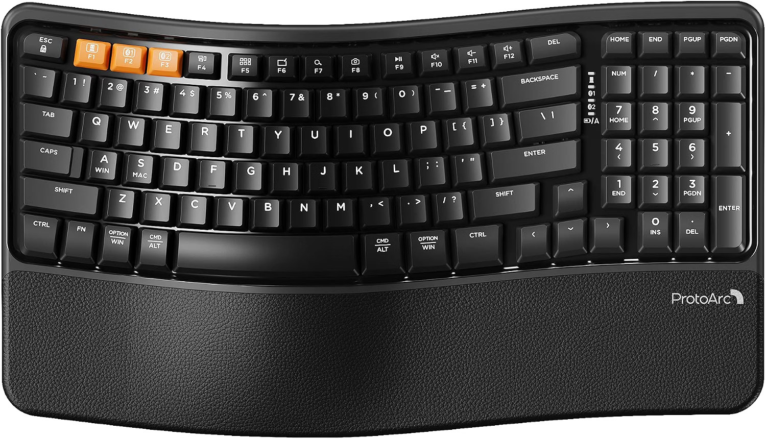 New - ProtoArc EK02 Wave Keys Ergonomic Wireless Keyboard - Black