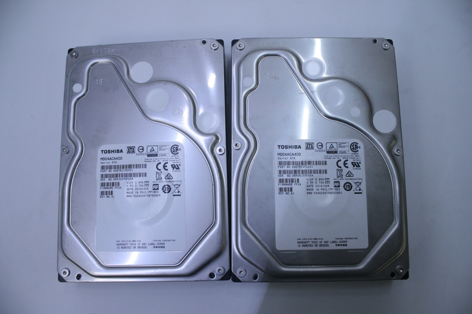 LOT OF 2 TOSHIBA MD04ACA400 4TB 7200RPM 3.5" SATA III 6GB/S HDD 100% HEALTH  (T7