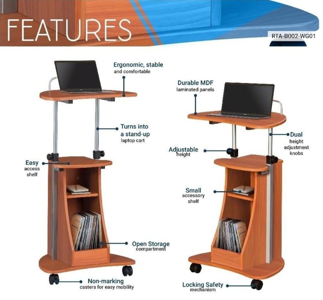 Techni Mobili Sit-to-Stand Rolling Adjustable Storage Medical Laptop Desk