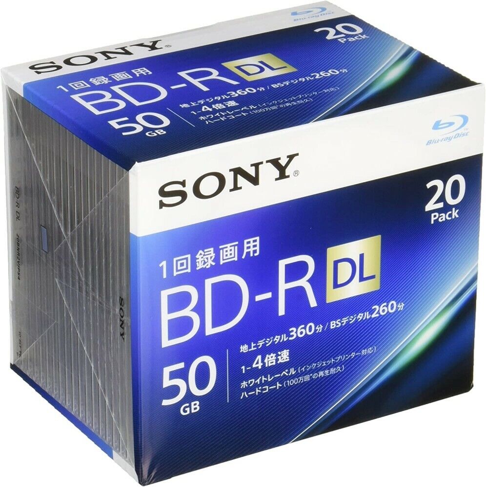 20 Sony 4x Bluray 50GB BD-R DL Inkjet Printable Bluray Blank Disc With Tracking