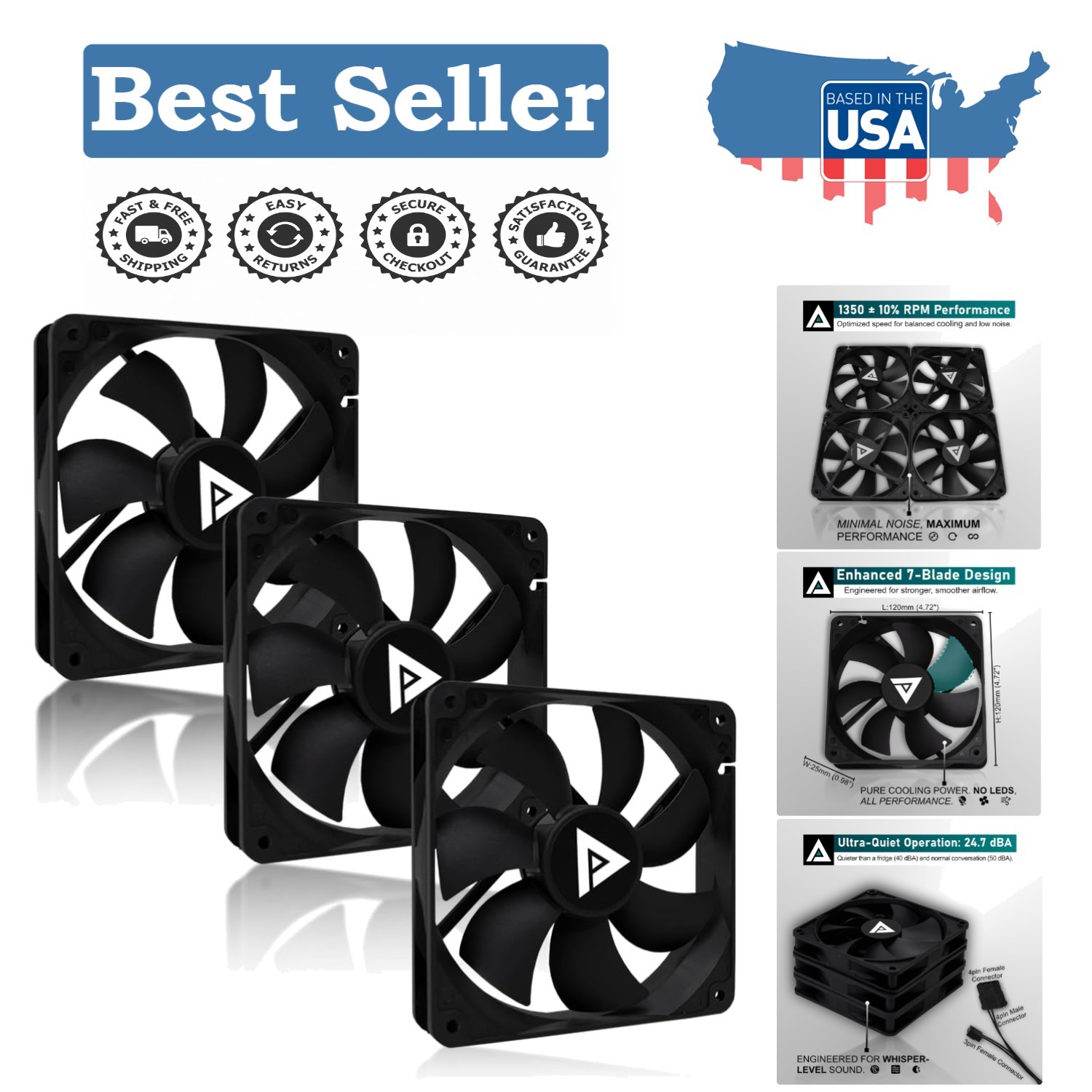 Durable 120mm Ultra Silent Cooling Fan Set – 3-Pack for Reliable PC Performance