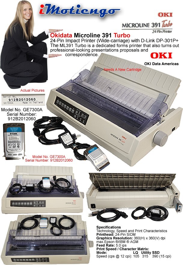 Okidata Microline 391 Impact 24 Pin Printer G37300A Parallel & D-Link DP-301P+