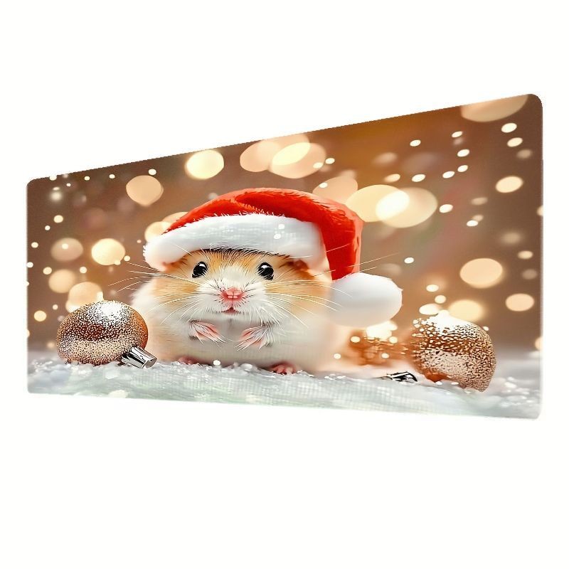 Festive Atmosphere Mouse Pad - Cute Hamster Design, Ideal for Office and Home,