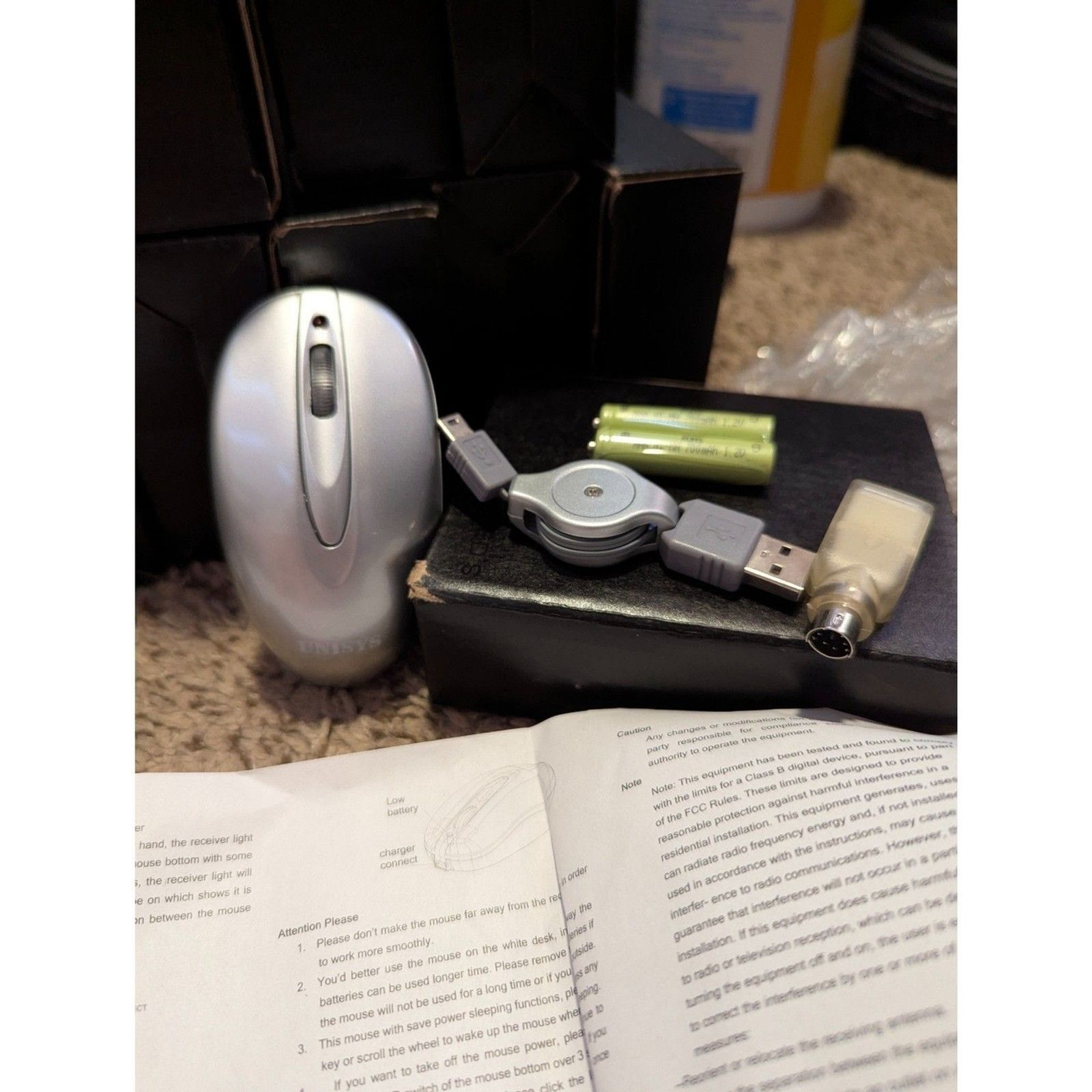 Vintage Unisys Wireless Optical Mouse Kit Silver, Includes 1