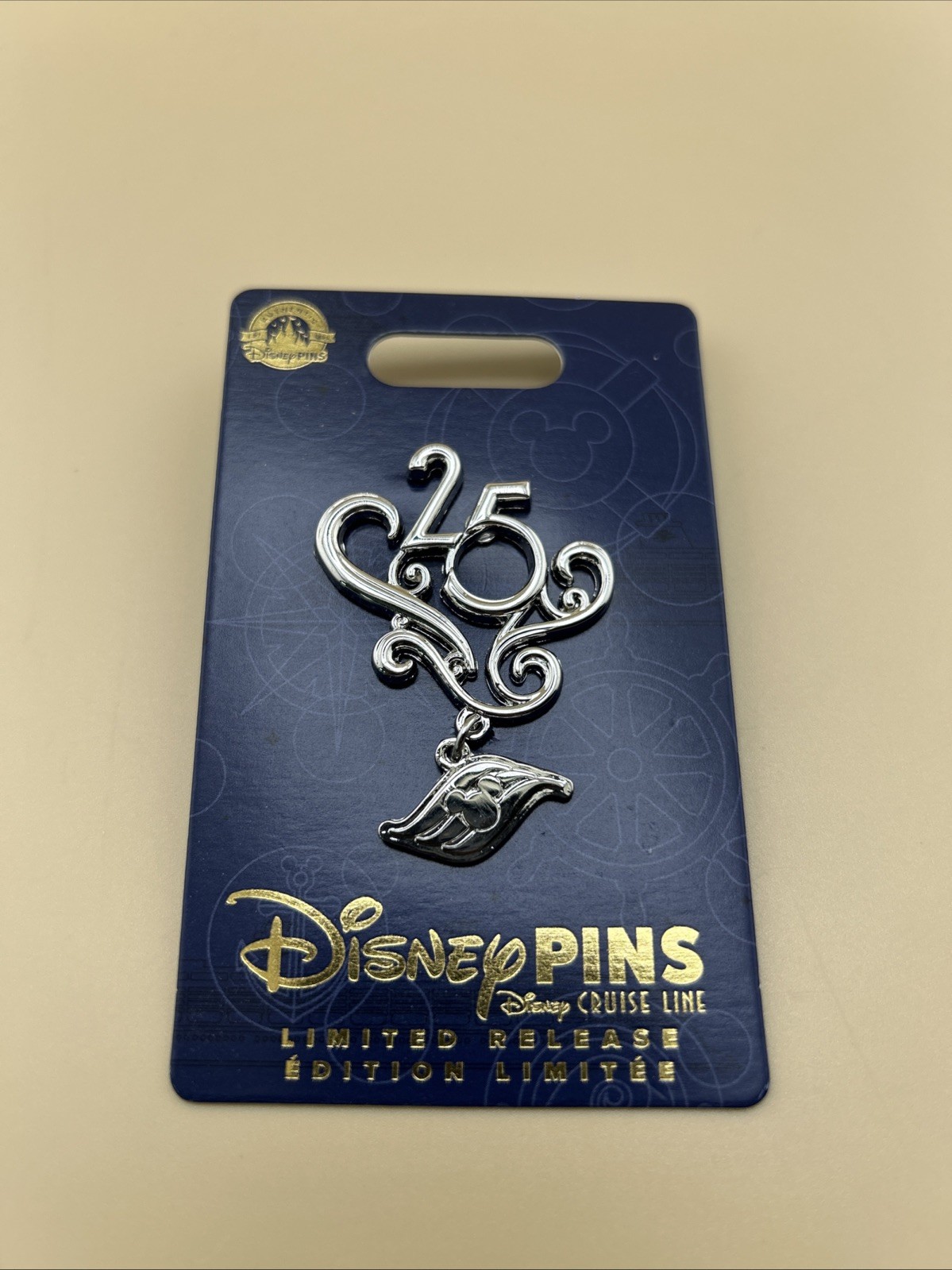 Disney Cruise Line 25th Anniversary Silver Logo Dangle Pin - Limited Release