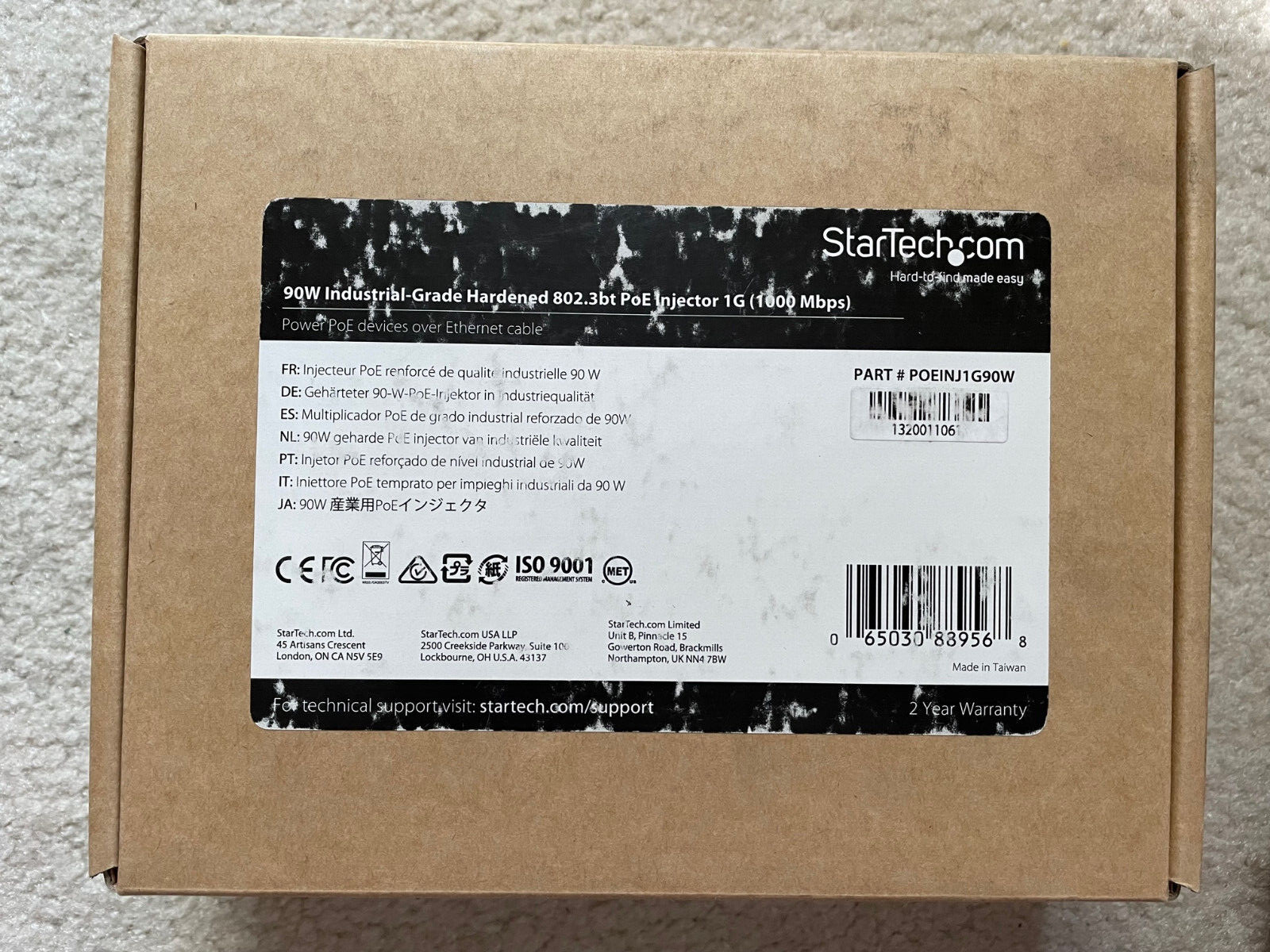 StarTech.com Industrial Gigabit PoE Injector - High Speed/High Power 90W - 802