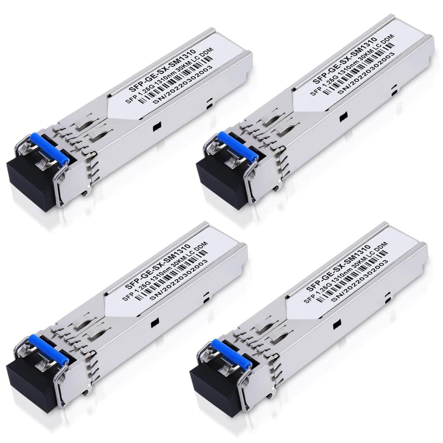 4Pack 1.25G SFP LC Module 1000Base-LX(SMF,1310nm,20km,DDM) Single-Mode Transc...