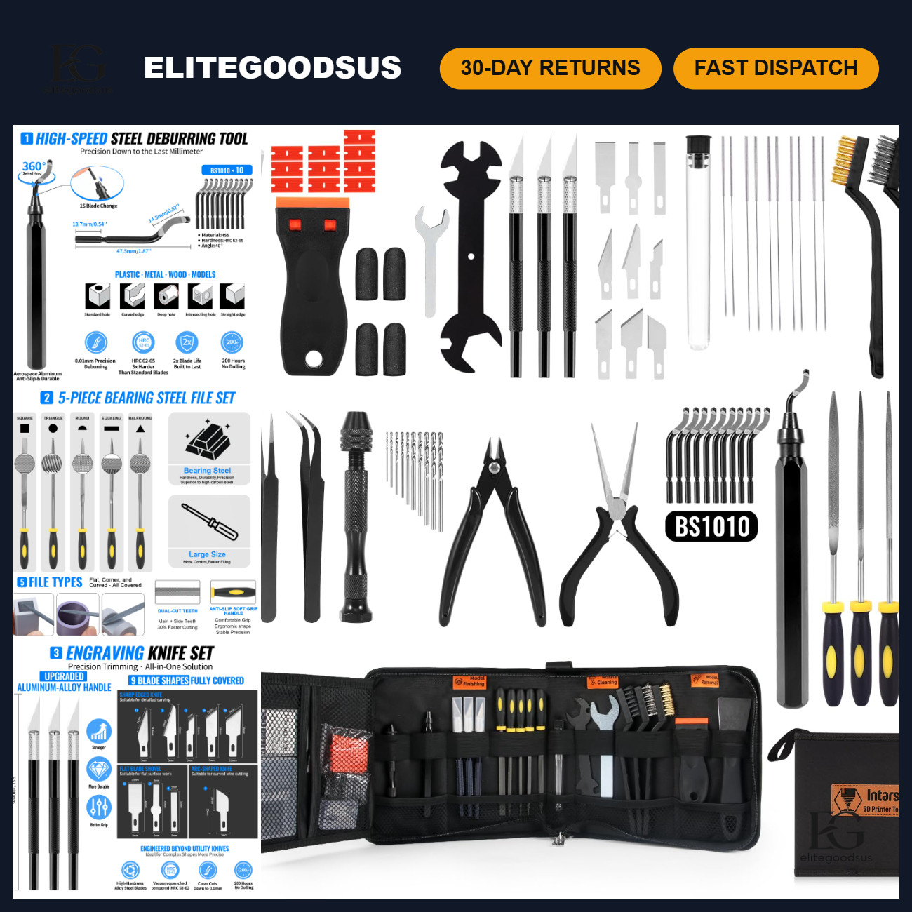 68Pcs 3D Printer Tools Kit with Case - Deburring, Scrapers, Files, Tweezers & Mo